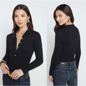 NEW L'agence Sterling Collared Pullover Henley Slim Fit Sweater Black Size: XL